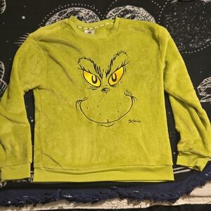 Dr. Seuss Lime Green Grinch Fuzzy Pullover with Yellow Eyes